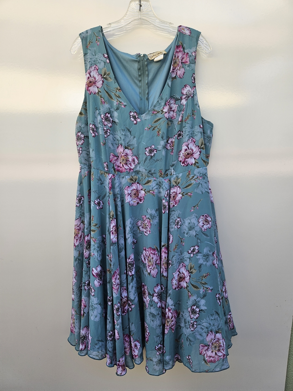 Davina V-Neck Floral Dress in Teal Size 18